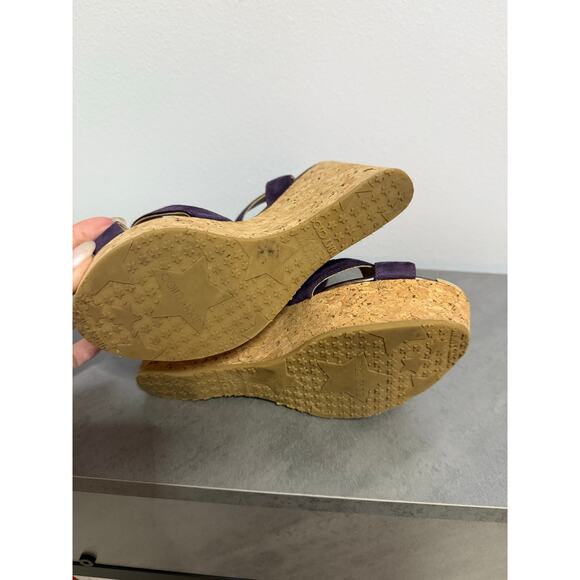 Jimmy Choo Purple Wedge Suede Upper Heels for Women Size 38.5 Us 8 gold accents - Picture 8 of 9